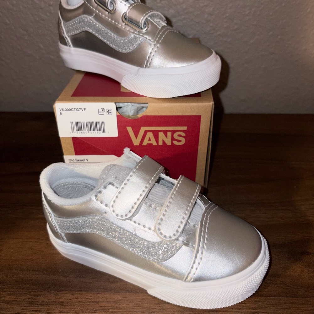 Vans Kids Silver Glitter Old Skool Hook-and-Loop Sneakers